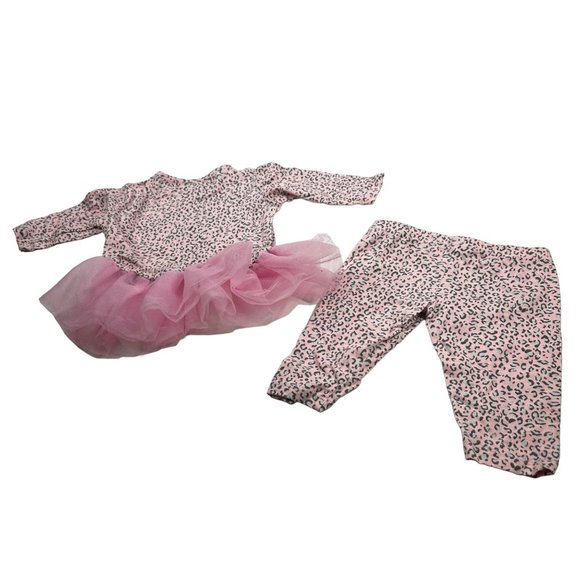 Avon Girl's Size 12 Month 2 Piece Top And Pant Set Animal Print Pink Preowned - Picture 2 of 16
